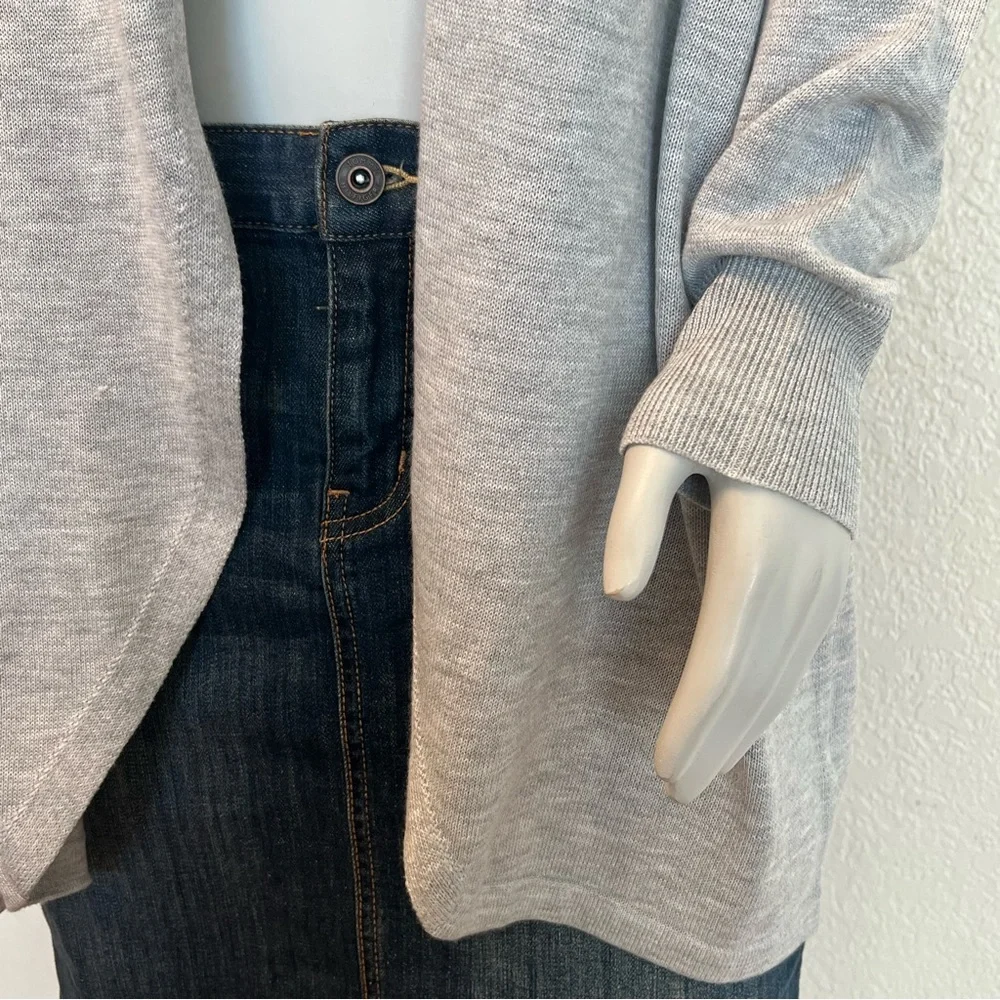 Ella Miss Heather Gray Long Open Front Cardigan Sweater - Picture 9 of 13